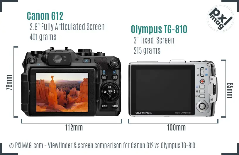 Canon G12 vs Olympus TG-810 Screen and Viewfinder comparison