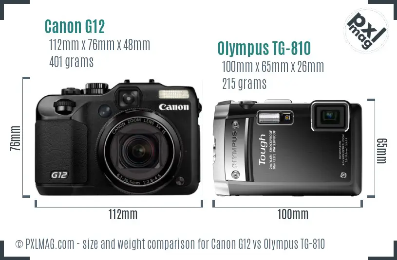 Canon G12 vs Olympus TG-810 size comparison