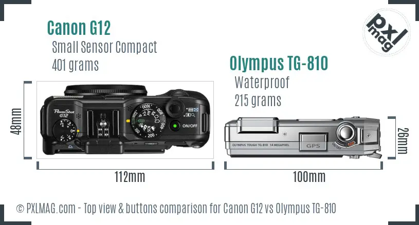 Canon G12 vs Olympus TG-810 top view buttons comparison