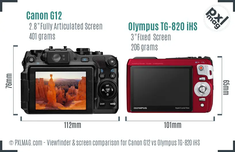Canon G12 vs Olympus TG-820 iHS Screen and Viewfinder comparison