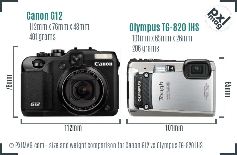 Canon G12 vs Olympus TG-820 iHS size comparison