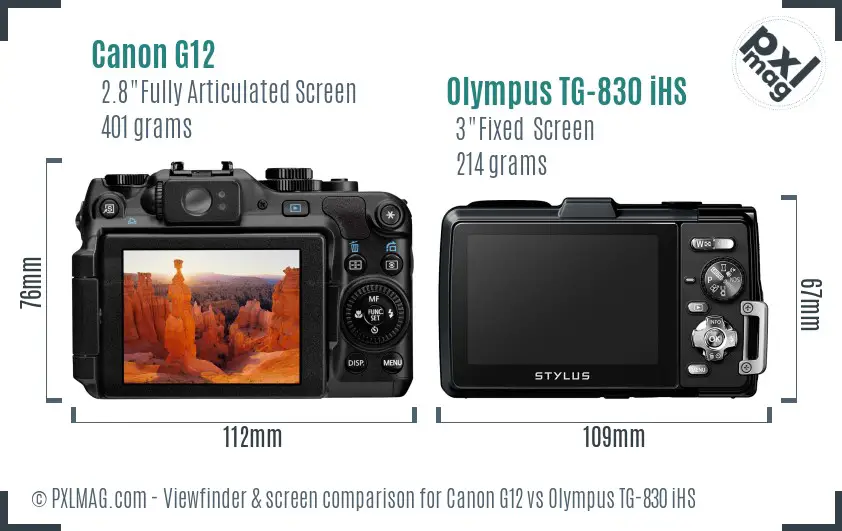 Canon G12 vs Olympus TG-830 iHS Screen and Viewfinder comparison