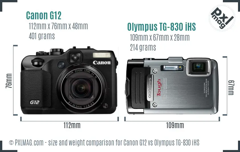Canon G12 vs Olympus TG-830 iHS size comparison