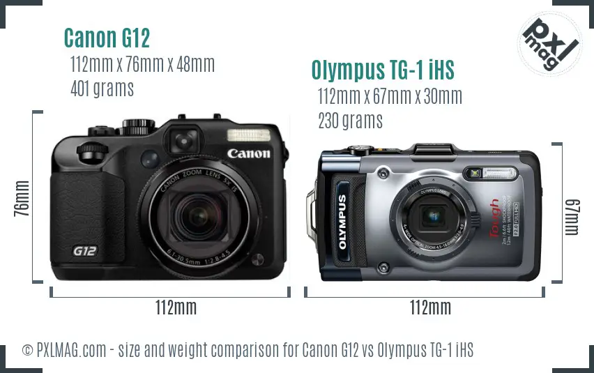 Canon G12 vs Olympus TG-1 iHS size comparison