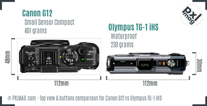 Canon G12 vs Olympus TG-1 iHS top view buttons comparison