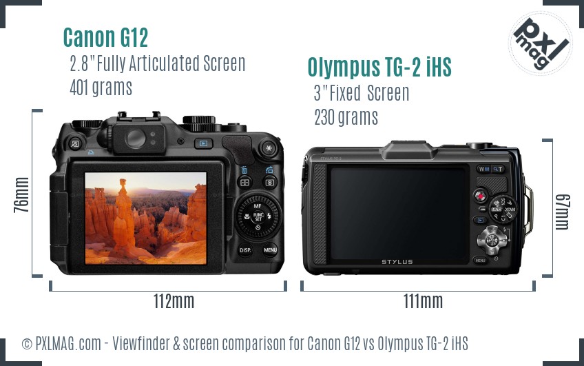 Canon G12 vs Olympus TG-2 iHS Screen and Viewfinder comparison