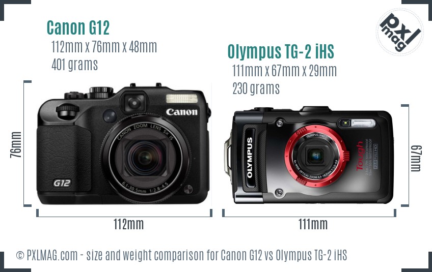 Canon G12 vs Olympus TG-2 iHS size comparison Canon G12 vs Olympus TG-2 iHS size comparison