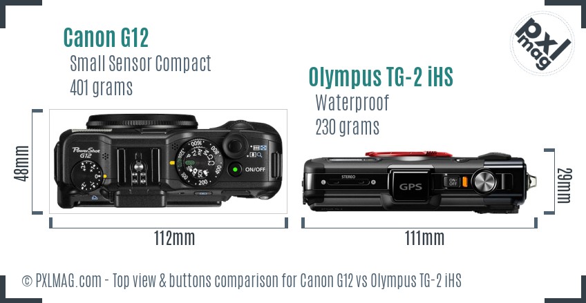 Canon G12 vs Olympus TG-2 iHS top view buttons comparison