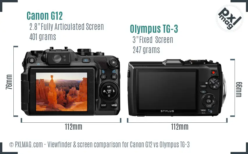 Canon G12 vs Olympus TG-3 Screen and Viewfinder comparison