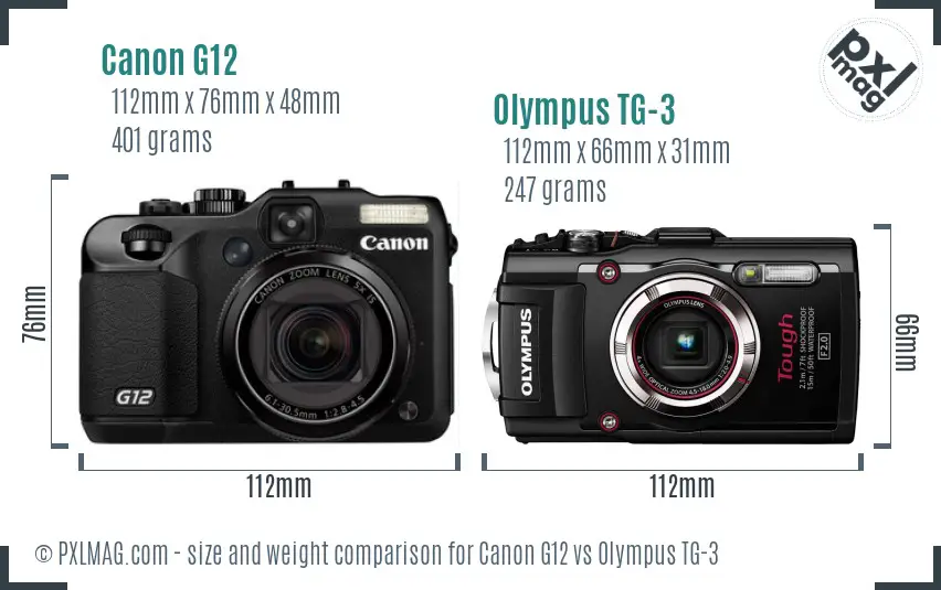 Canon G12 vs Olympus TG-3 size comparison