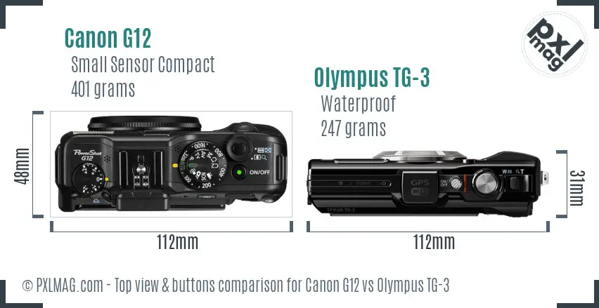 Canon G12 vs Olympus TG-3 top view buttons comparison