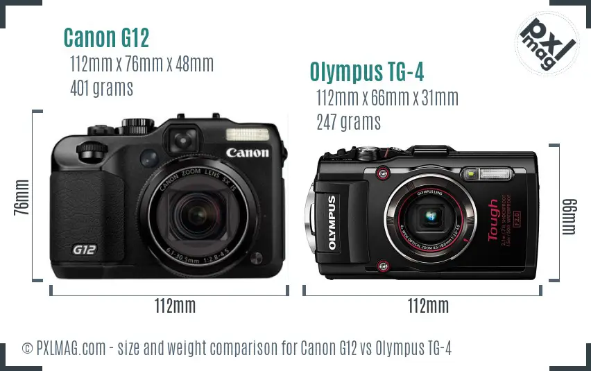 Canon G12 vs Olympus TG-4 size comparison