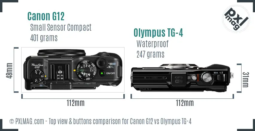 Canon G12 vs Olympus TG-4 top view buttons comparison