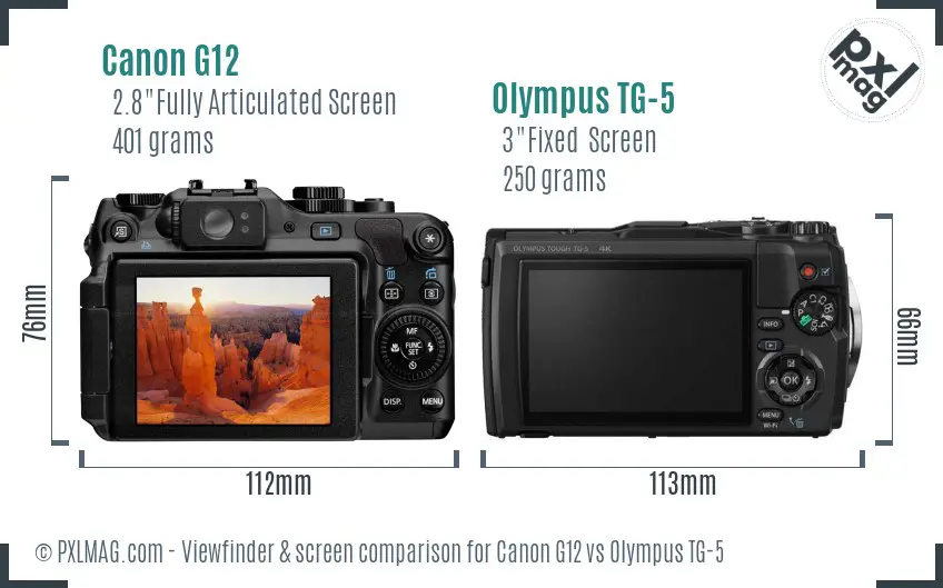 Canon G12 vs Olympus TG-5 Screen and Viewfinder comparison