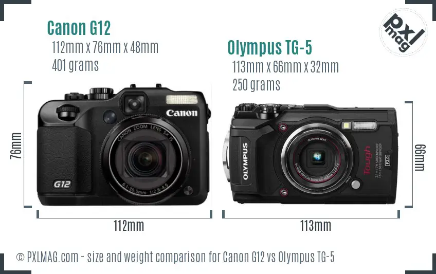 Canon G12 vs Olympus TG-5 size comparison