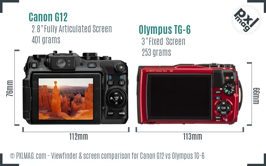 Canon G12 vs Olympus TG-6 Screen and Viewfinder comparison