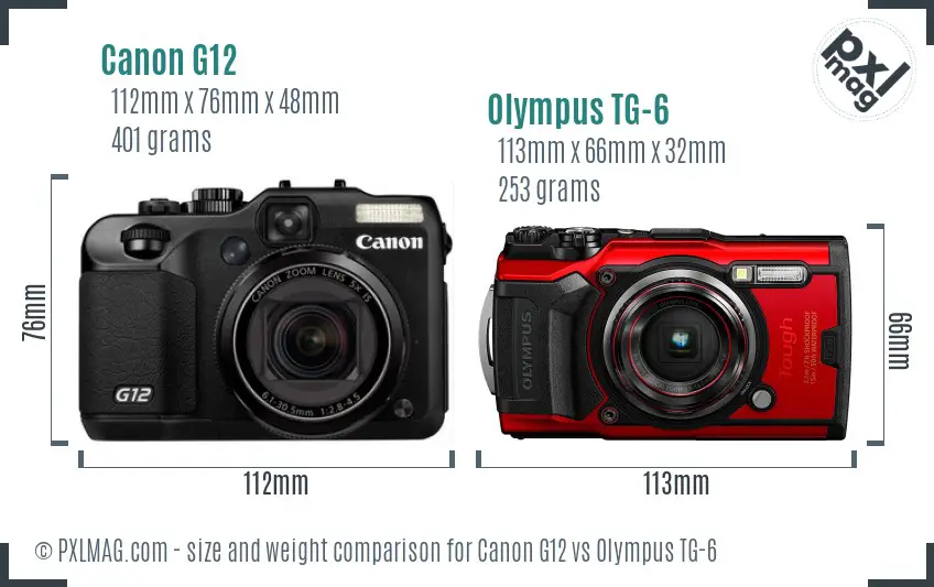 Canon G12 vs Olympus TG-6 size comparison