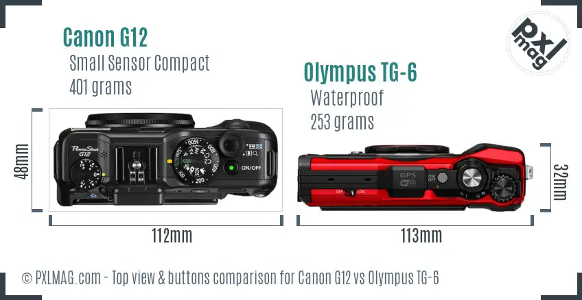 Canon G12 vs Olympus TG-6 top view buttons comparison