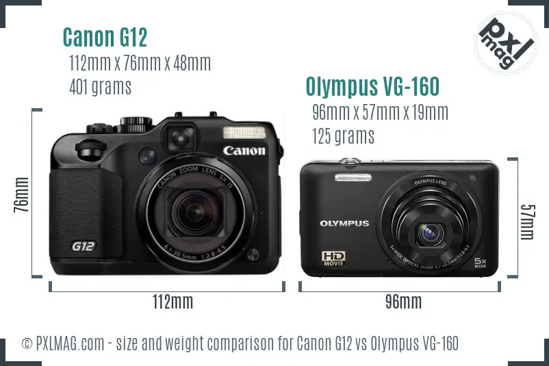 Canon G12 vs Olympus VG-160 size comparison