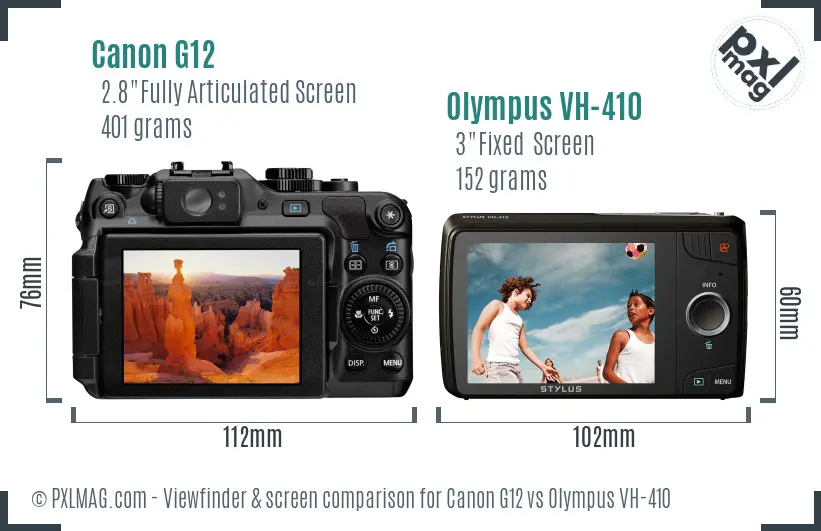 Canon G12 vs Olympus VH-410 Screen and Viewfinder comparison