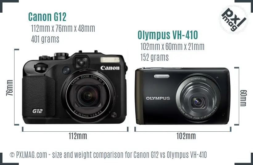 Canon G12 vs Olympus VH-410 size comparison