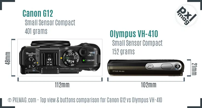 Canon G12 vs Olympus VH-410 top view buttons comparison