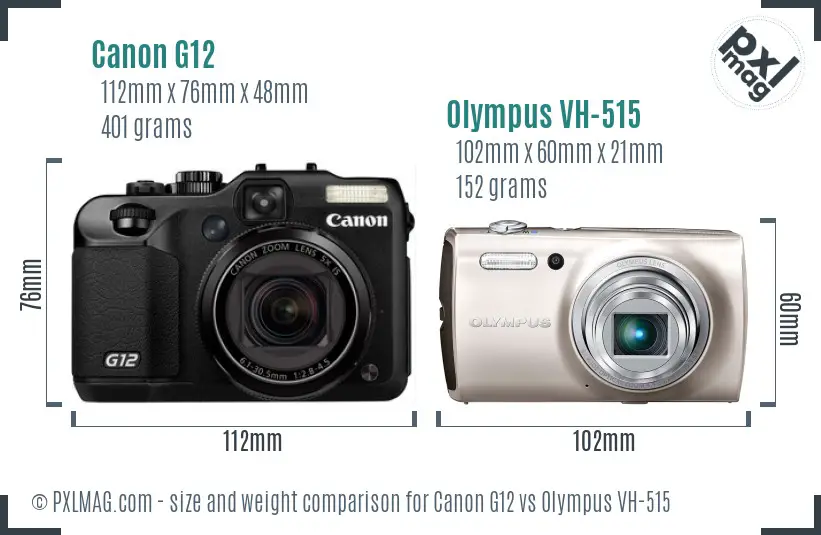 Canon G12 vs Olympus VH-515 size comparison