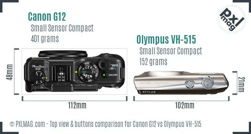 Canon G12 vs Olympus VH-515 top view buttons comparison