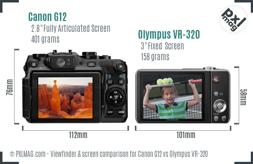 Canon G12 vs Olympus VR-320 Screen and Viewfinder comparison