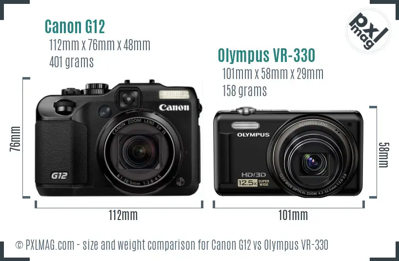 Canon G12 vs Olympus VR-330 size comparison