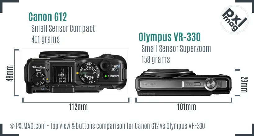 Canon G12 vs Olympus VR-330 top view buttons comparison