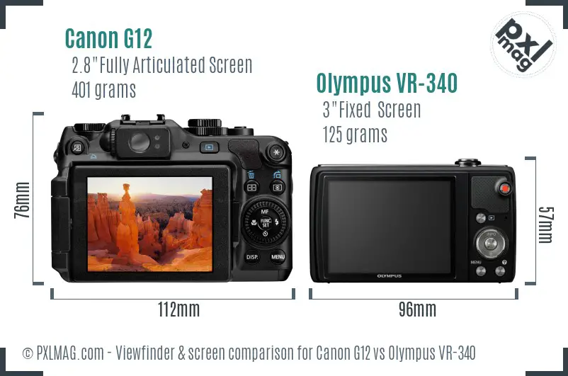 Canon G12 vs Olympus VR-340 Screen and Viewfinder comparison
