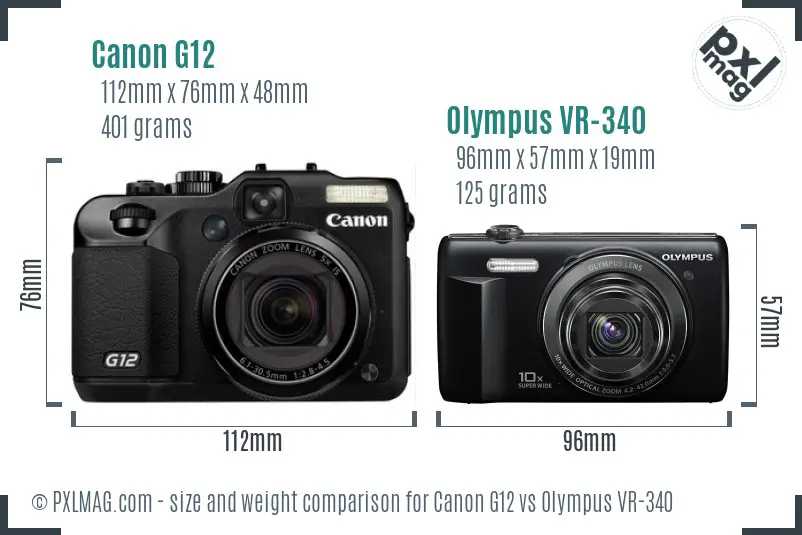 Canon G12 vs Olympus VR-340 size comparison