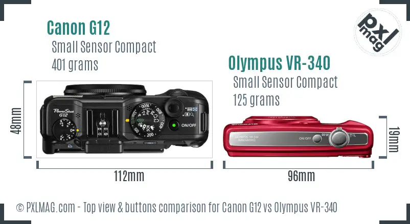 Canon G12 vs Olympus VR-340 top view buttons comparison