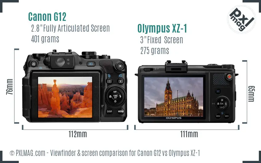 Canon G12 vs Olympus XZ-1 Screen and Viewfinder comparison