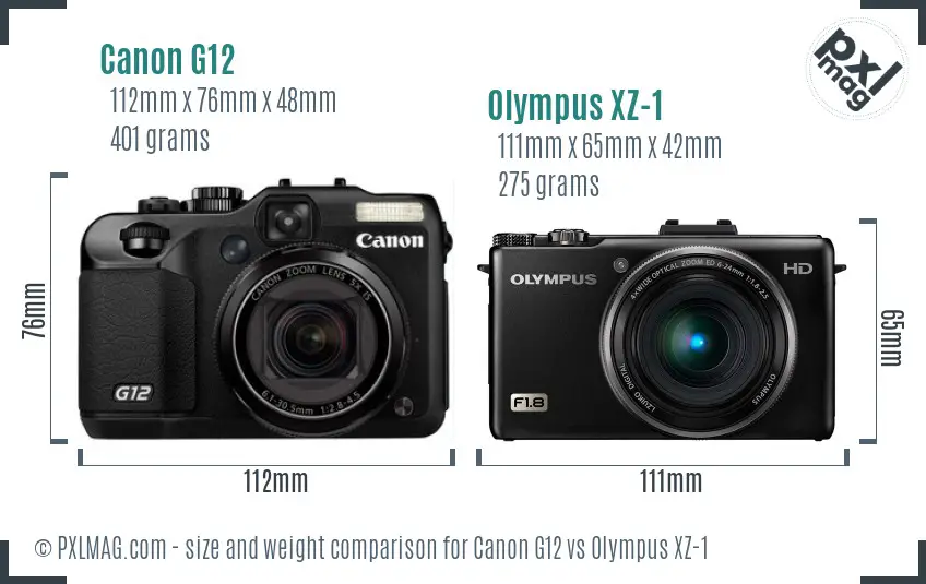 Canon G12 vs Olympus XZ-1 size comparison