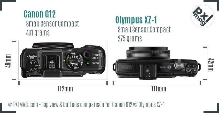 Canon G12 vs Olympus XZ-1 top view buttons comparison