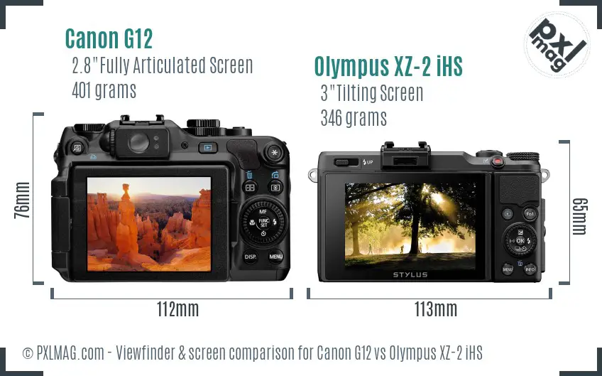 Canon G12 vs Olympus XZ-2 iHS Screen and Viewfinder comparison