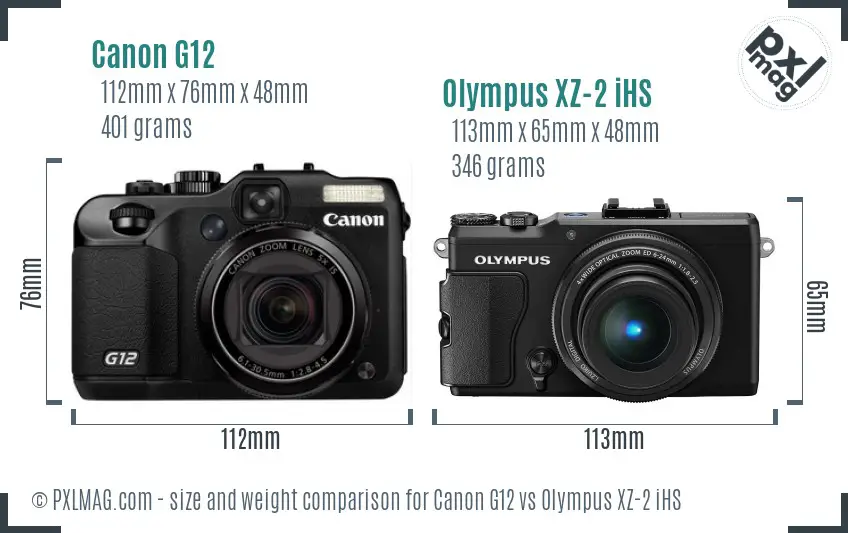 Canon G12 vs Olympus XZ-2 iHS size comparison