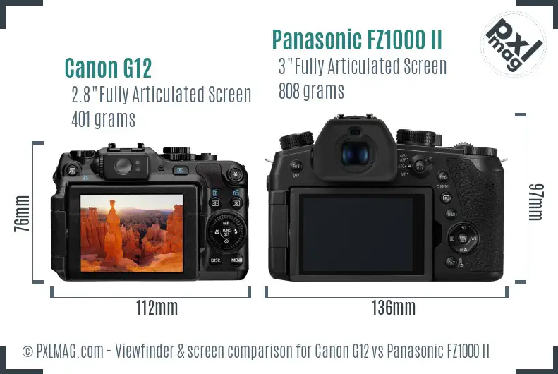 Canon G12 vs Panasonic FZ1000 II Screen and Viewfinder comparison