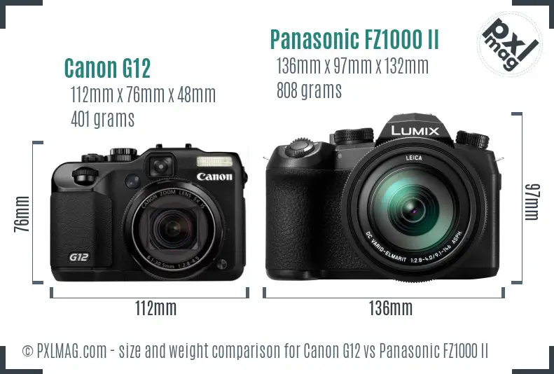 Canon G12 vs Panasonic FZ1000 II size comparison