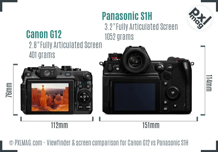 Canon G12 vs Panasonic S1H Screen and Viewfinder comparison