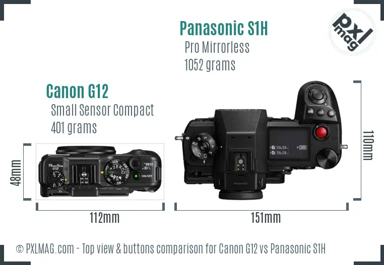 Canon G12 vs Panasonic S1H top view buttons comparison