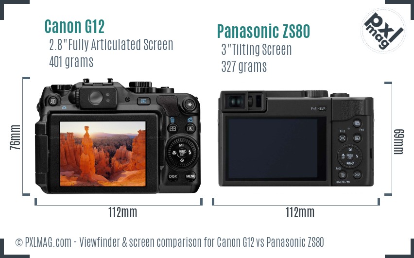 Canon G12 vs Panasonic ZS80 Screen and Viewfinder comparison