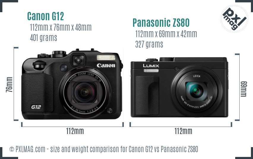 Canon G12 vs Panasonic ZS80 size comparison
