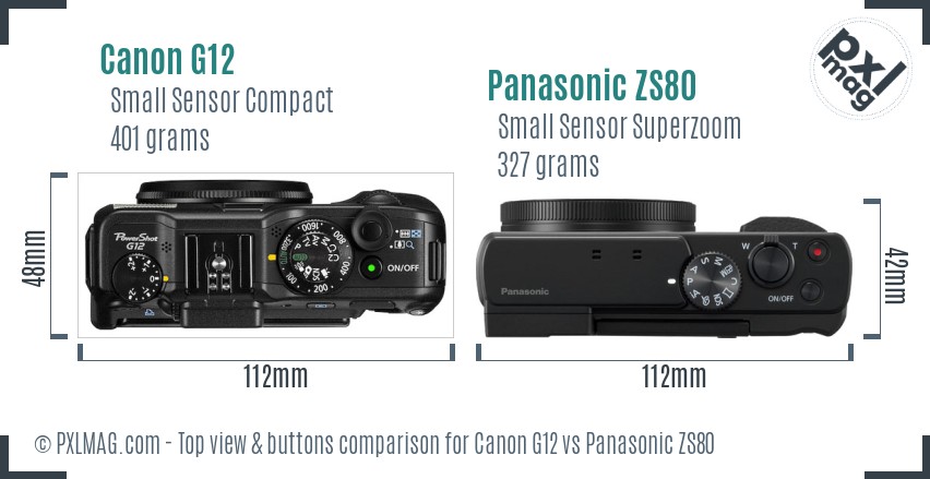 Canon G12 vs Panasonic ZS80 top view buttons comparison