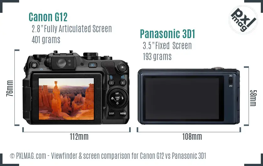 Canon G12 vs Panasonic 3D1 Screen and Viewfinder comparison