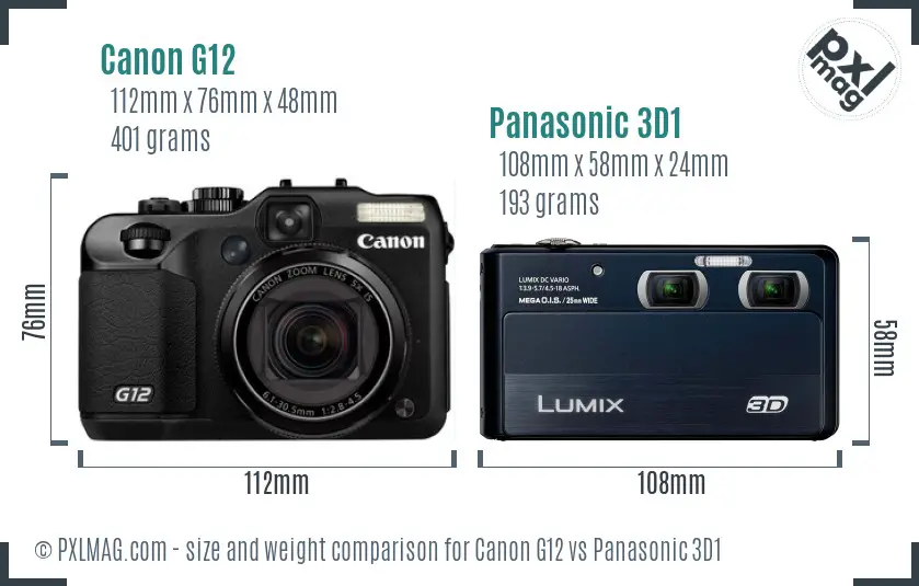 Canon G12 vs Panasonic 3D1 size comparison