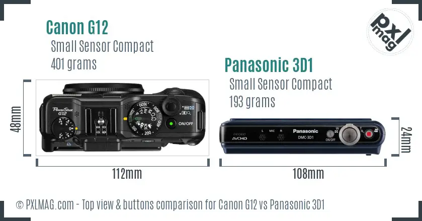 Canon G12 vs Panasonic 3D1 top view buttons comparison