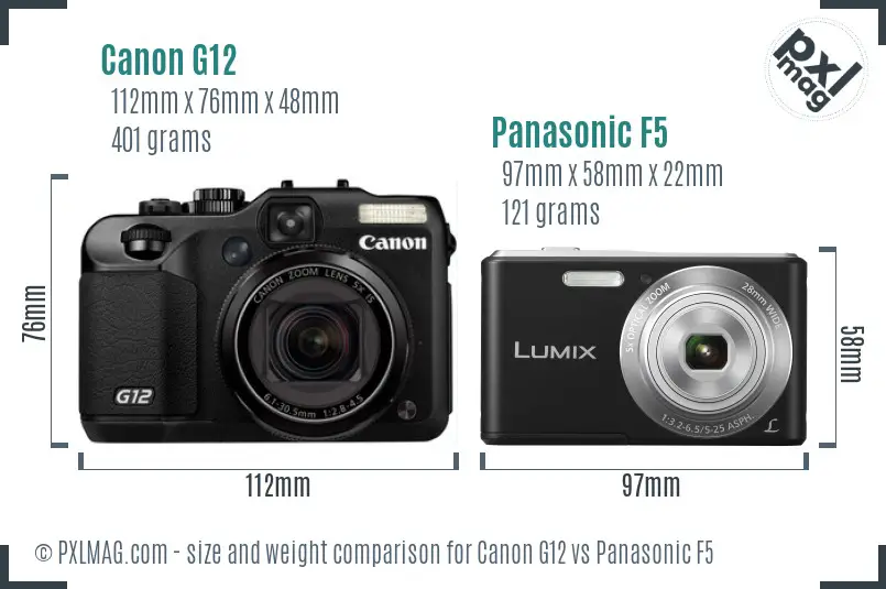 Canon G12 vs Panasonic F5 size comparison